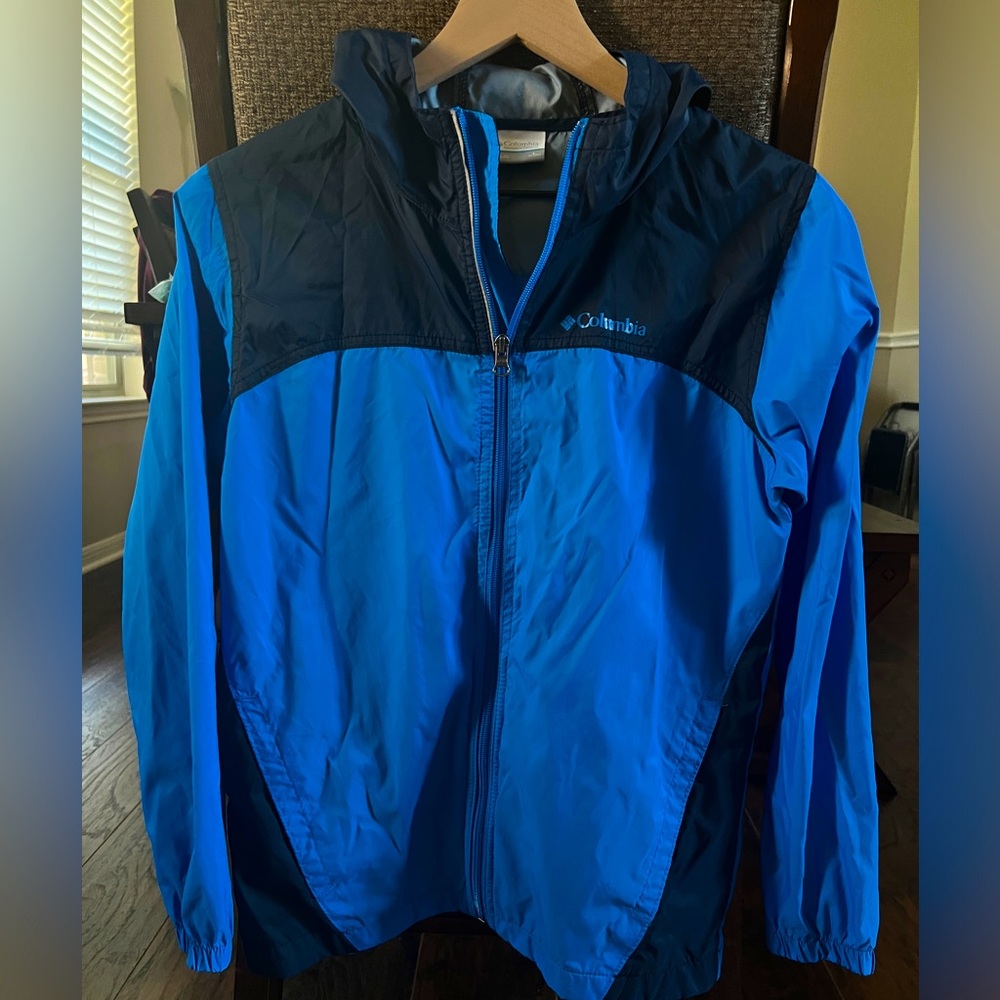 Boys Columbia blue block windbreaker jacket 14-16